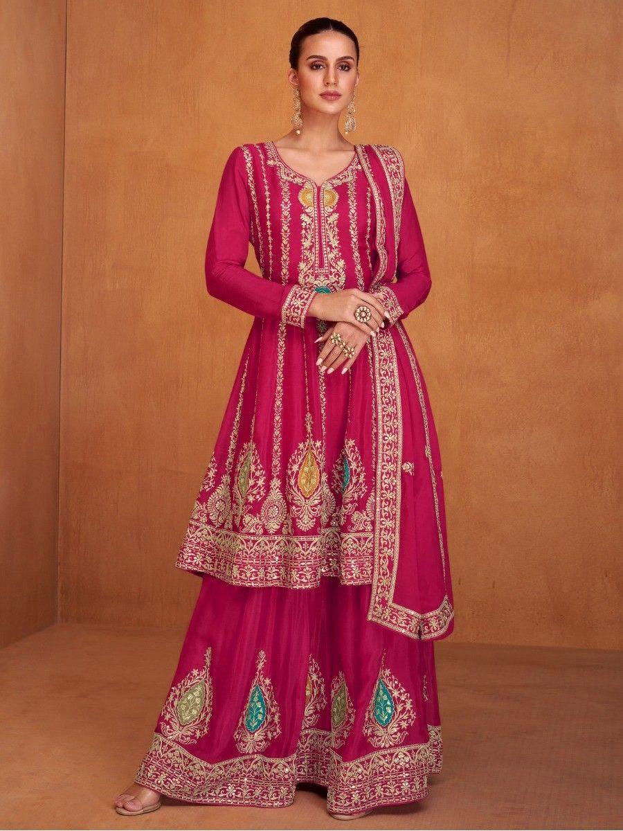 Royal Pink Elegance Pakistani Kurta Sharara Dupatta Set - Inayakhan Shop 