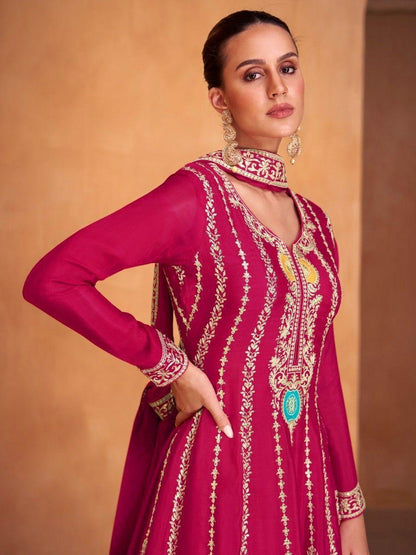 Royal Pink Elegance Pakistani Kurta Sharara Dupatta Set - Inayakhan Shop 