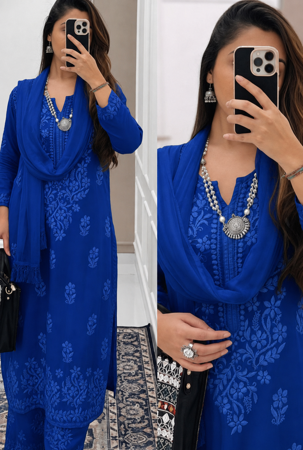 Royal Blue Viscose Lucknow Chikankari 4-Piece Kurta Set