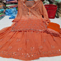 Rusty Orange Georgette Kurti Set with Fine Mirror Embroidery Work Shopping Online