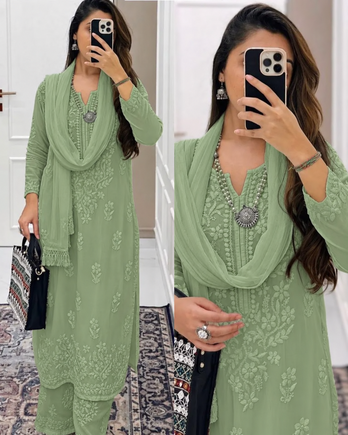 Sage Green Ethereal Dyeable Chikankari Kurta Set (NEW)