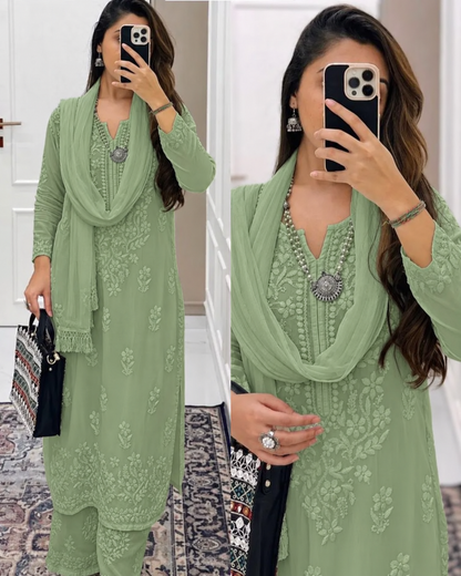 Sage Green Ethereal Dyeable Chikankari Kurta Set (NEW)
