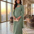 Sage Green Ethereal Viscose Chikankari & Mukaish Work Ensemble (Latest)