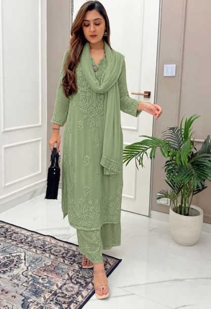 Sage Green Ethereal Dyeable Chikankari Kurta Set (NEW)