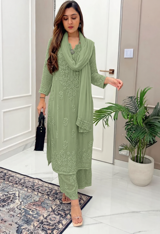 Sage Green Ethereal Dyeable Chikankari Kurta Set (NEW)