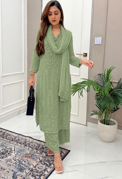 Sage Green Ethereal Dyeable Chikankari Kurta Set (NEW)