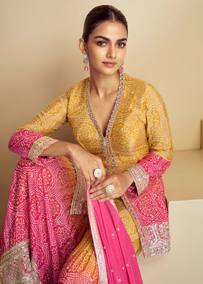 Pink yellow Premium Ombre Gharara Salwar Kameez with Dupatta