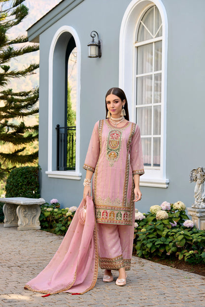 Pink Festive Wear Simar Organza Embroidered Readymade Salwar Suit