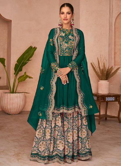 Green Silk Splendor Party Wear Salwar Kameez Sharara with Dupatta