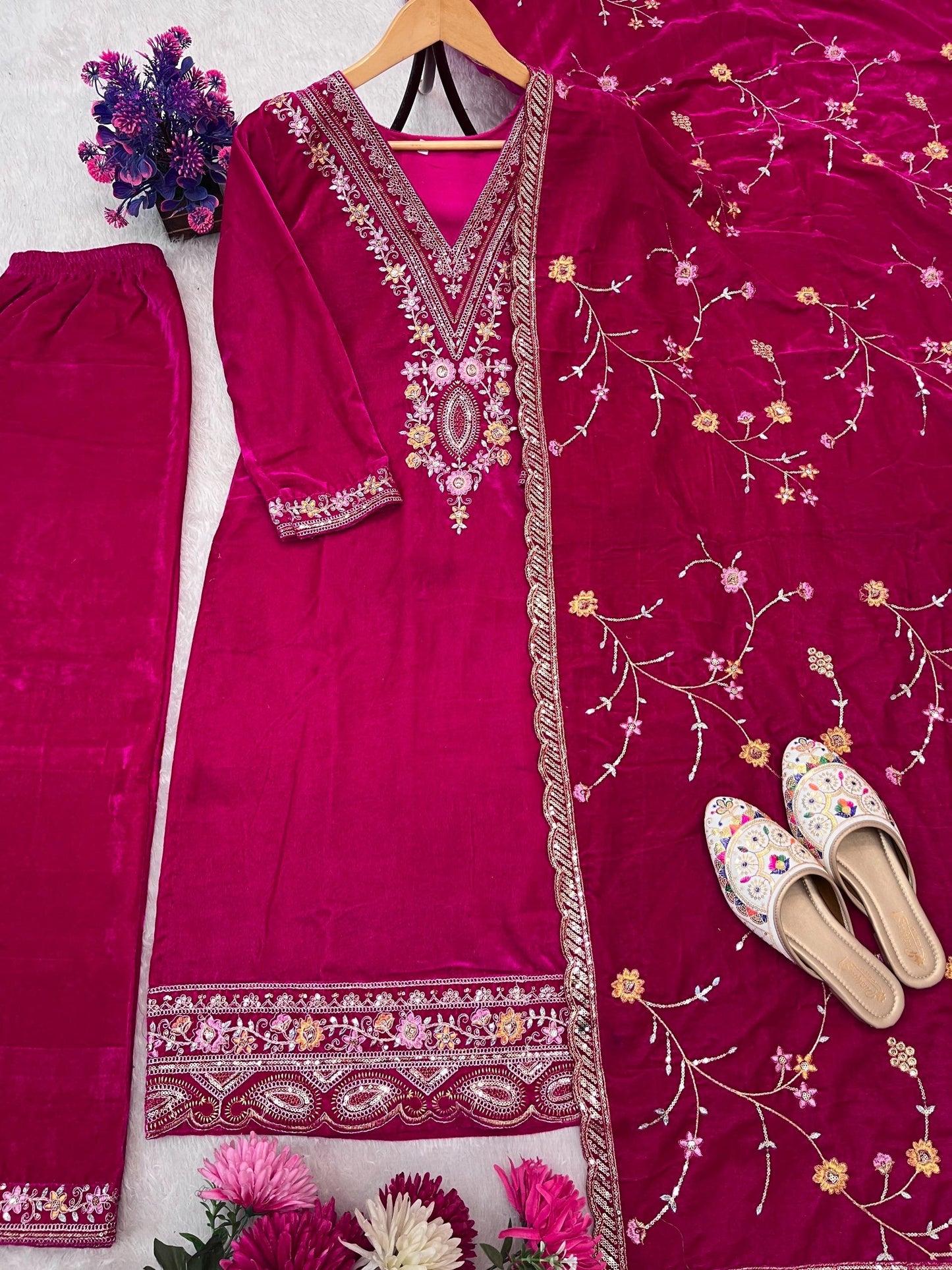Premium Pink Velvet Salwar Suit Set (New)