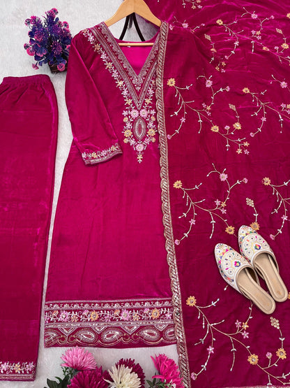 Premium Pink Velvet Salwar Suit Set (New)