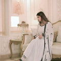 White & Black Embroidered Faux Georgette Designer Gown Set with Dupatta – Party Wear for Women