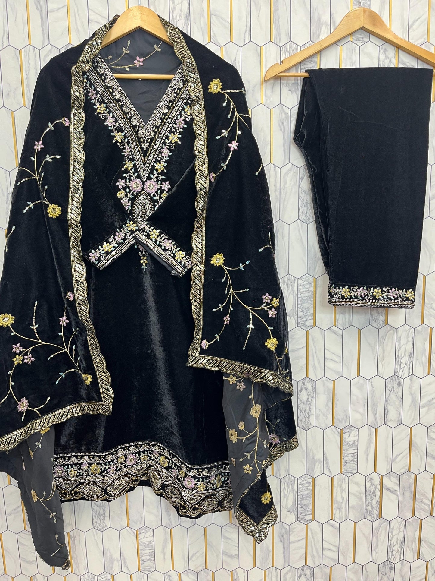 Premium Black Velvet Salwar Suit Set (New)