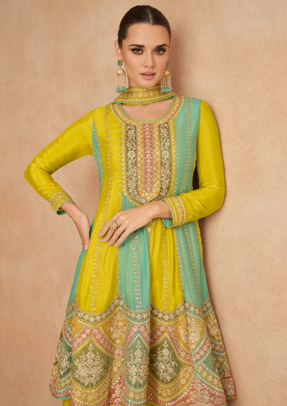 Yellow Designer Salwar Kameez Palazzo with Dupatta