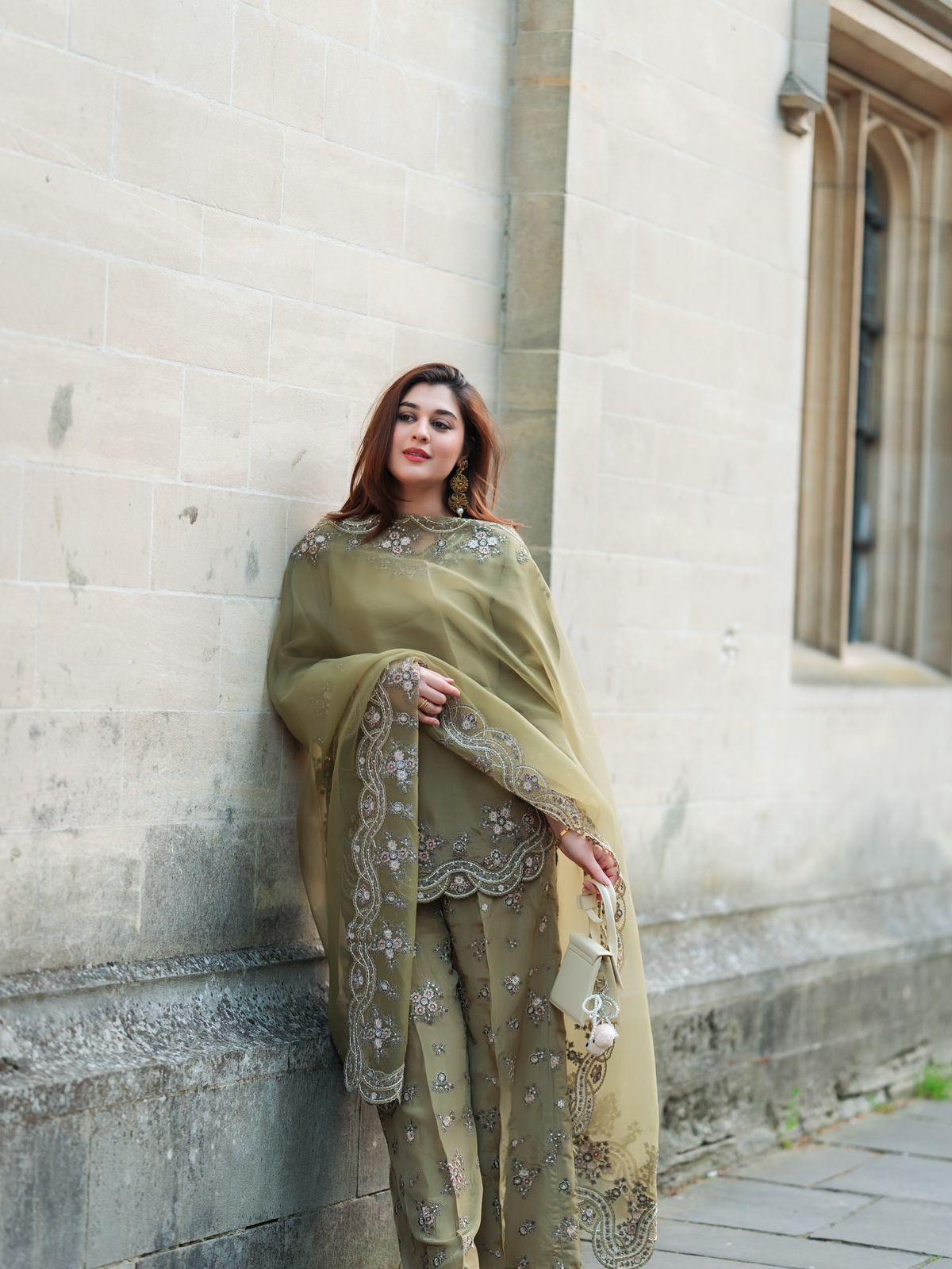 Elegant Green Crepe Silk Sharara | Pakistani Style Suit for Women