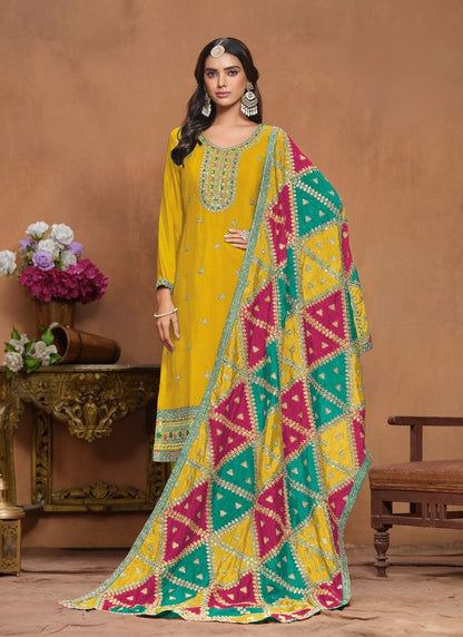 Yellow Punjabi Vibrant Salwar Kameez Dupatta Suit - Plus Sizes