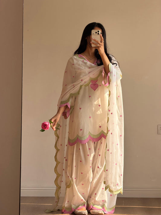 Elegant White Mul Chanderi Embroidered Salwar Suit with Dupatta