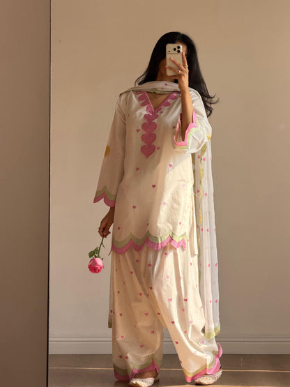 Elegant White Mul Chanderi Embroidered Salwar Suit with Dupatta