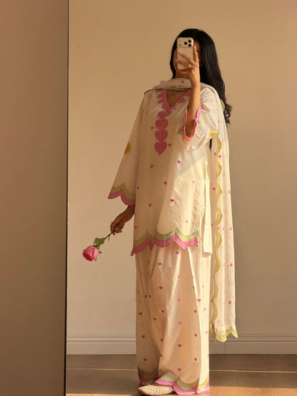 Elegant White Mul Chanderi Embroidered Salwar Suit with Dupatta