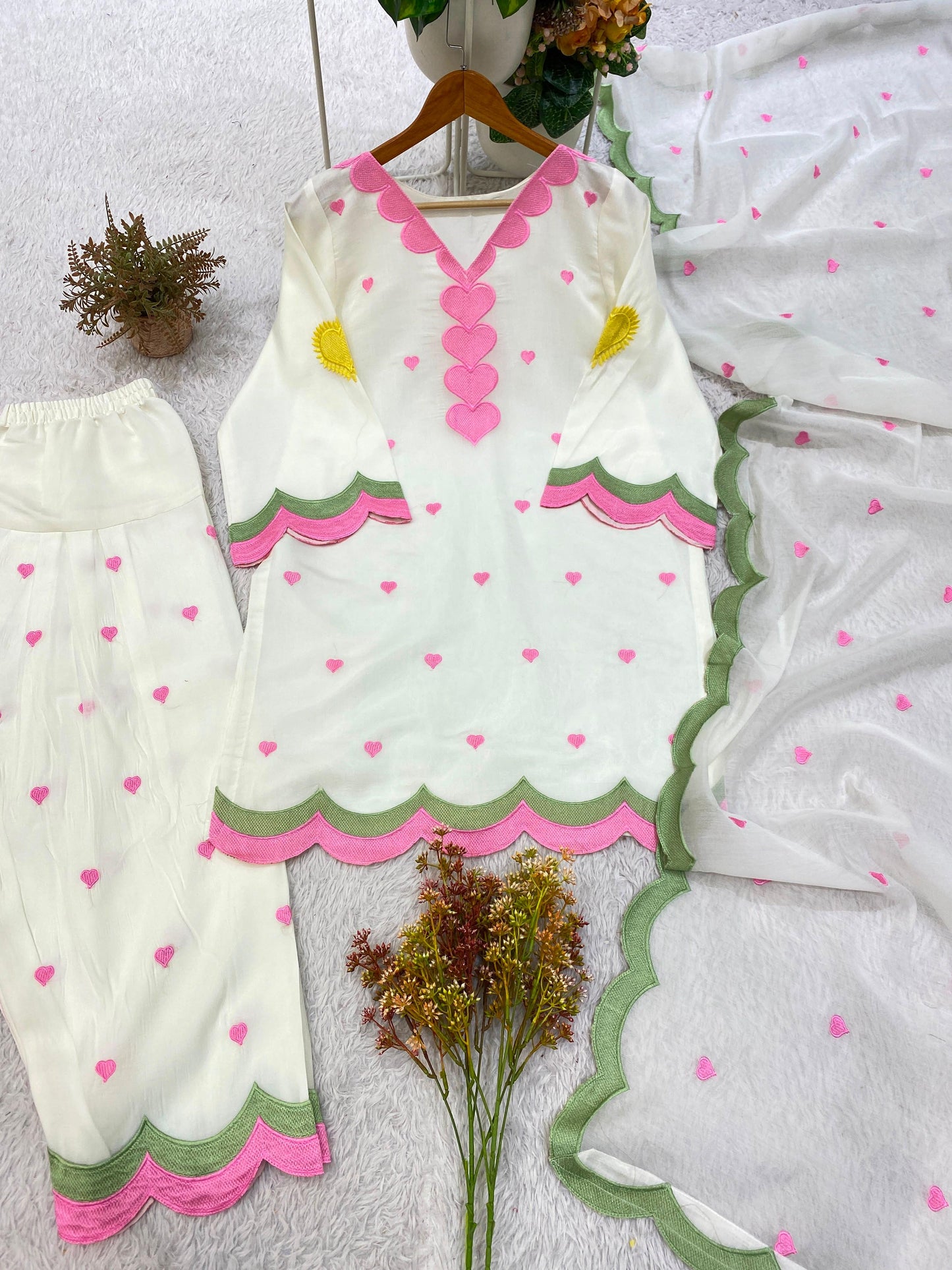 Elegant White Mul Chanderi Embroidered Salwar Suit with Dupatta