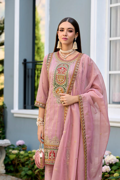 Pink Festive Wear Simar Organza Embroidered Readymade Salwar Suit