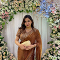 Brown Party Wear Chiffon Sequin Embroidered Saree (New)