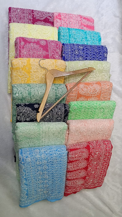 Peach Orange Color Full Jaal Chikankari Saree by Inayakhan (New)