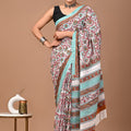 Multicolor Blue Ajrakh Cotton Mul Handblock Print Saree with Ready-to-Wear Blouse Set