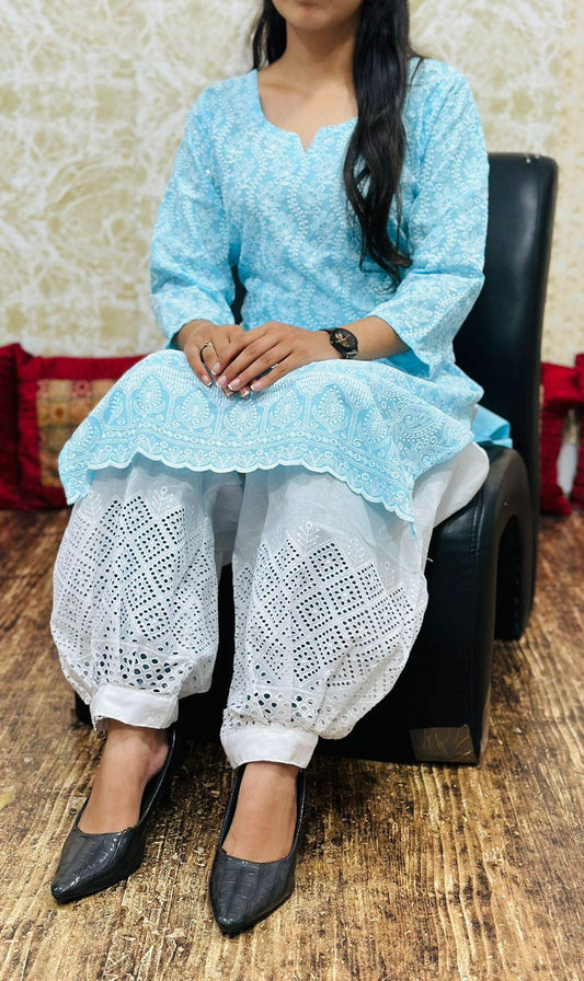 Serene Light Blue Cotton Afghani Salwar Suit: Comfort and Elegance Unite - Inayakhan Shop 