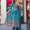 New Arrival Blue Rajasthani Handwork Chinon Anarkali Suit Set