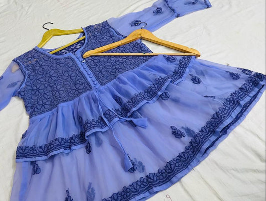 Sheer Elegance Chiffon Short Top-Blue Color - Inayakhan Shop 
