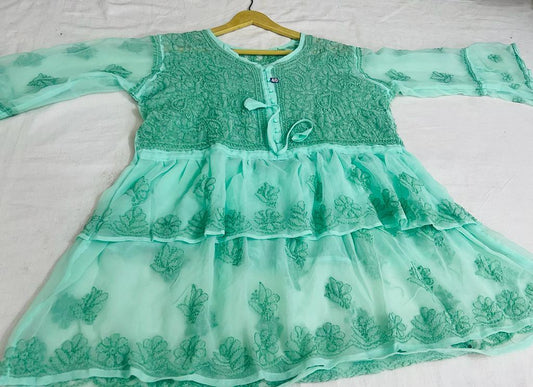 Sheer Elegance Chiffon Short Top- Sea Green Color - Inayakhan Shop 