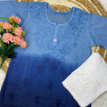Short Lucknowi Chikankari Cotton Kurti Set- Blue Color