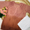 Short Lucknowi Chikankari Cotton Kurti Set- Brown Color