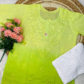 Short Lucknowi Chikankari Cotton Kurti Set- Neon Color