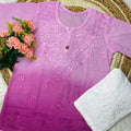Short Lucknowi Chikankari Cotton Kurti Set- Purple Color