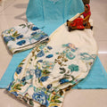 Sky Blue Chikan Sequence Kurti with Afghani Salwar & Digital Print Dupatta