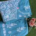 Sky Blue Chikankari Designer Premium Modal Angrakha Kurti Plazo Set