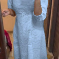 Sky Blue Chikankari Pakistani Royal Hakuba Designer Ready to Wear One Piece Tunic Dress