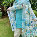 Sky Blue Enchanting Chikan Sequins Work Kurti Set with Digital Printed Kota Dupatta
