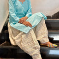 Sky Blue Golden Sequence Chikan Patiala Ensemble