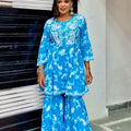 Sky Blue Mul Cotton Garara Set 2-Piece Set
