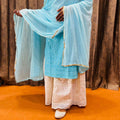 Sky Blue Ready-to-Wear Chikankari Kurti Sharara Dupatta 3-Piece Set