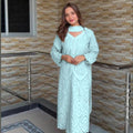 Sky Blue Chikan Hakoba Designer Ready-to-Wear Suits Plus Sizes available