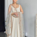 White Summer Radiance: Faux Georgette Embroidered Gown Set