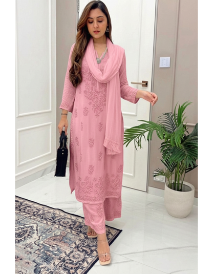 Soft Pink Ethereal Dyeable Modal Chikankari Kurta Set (New)