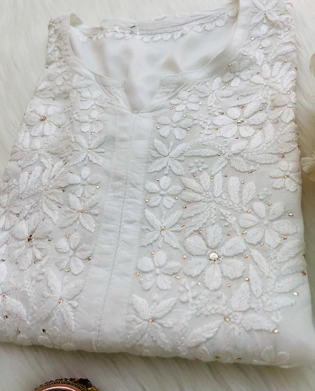 Sparkling White Modal Mukaish Ensemble - Inayakhan Shop 