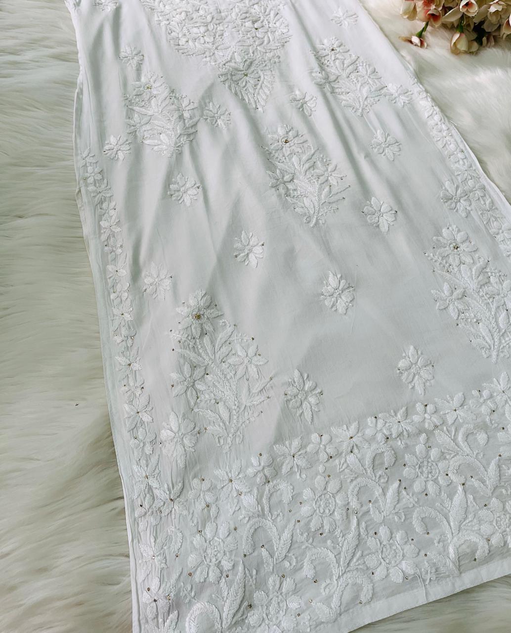 Sparkling White Modal Mukaish Ensemble - Inayakhan Shop 