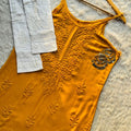 Mustard Yellow Lucknowi Chikankari Rayon Noodle Strap Kurti Set