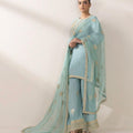 Aqua Blue Aafreen Embroidered Chinnon Silk Salwar Suit